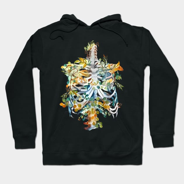 Floral human anatomy,  rib cage with flowers and leaves Hoodie by Collagedream